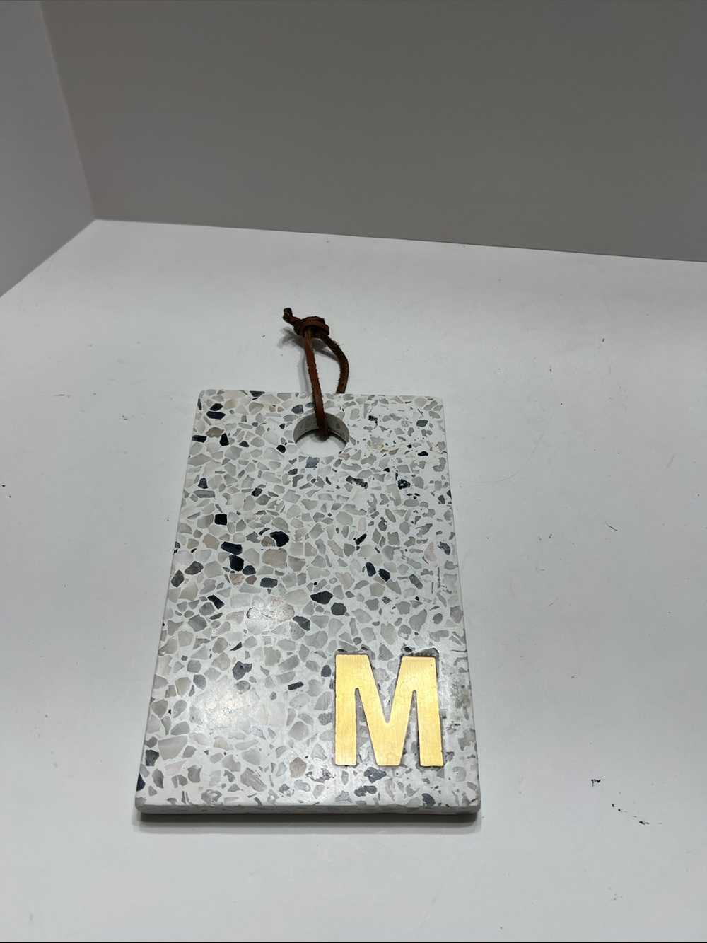 Aks monogram M Terrazzo Hanging Accent - White Speckled Home Art